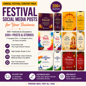 Festival social media posts for business – 200+ branded Instagram posts and stories for 100+ Indian festivals and occasions